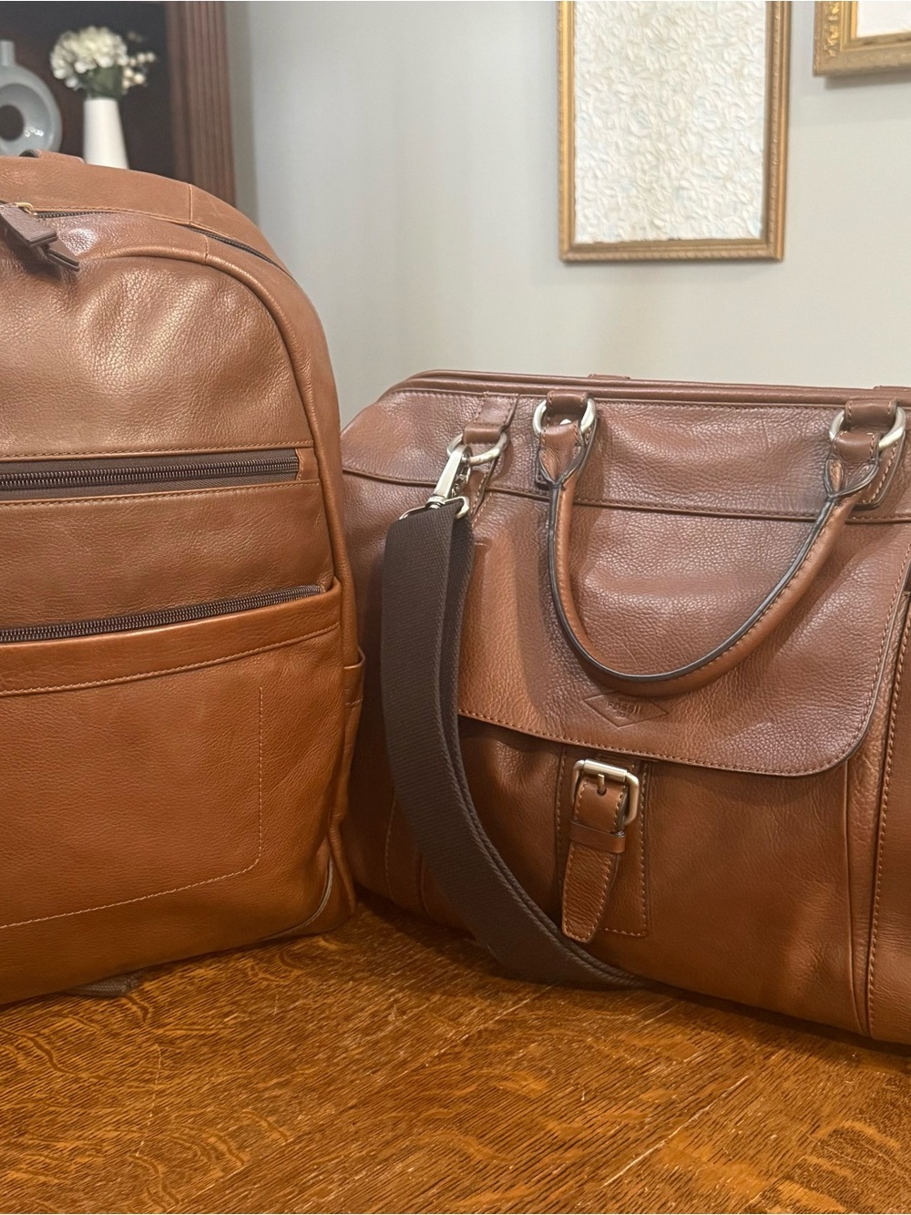 Leather Weekender & Backpack Set + Dust Bags By Fossil